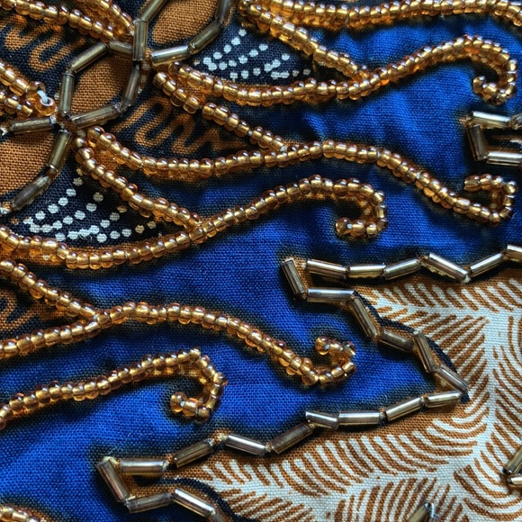 Vintage 80s beaded sleeveless black satin fancy VEST jacket L - Picture 5 of 16